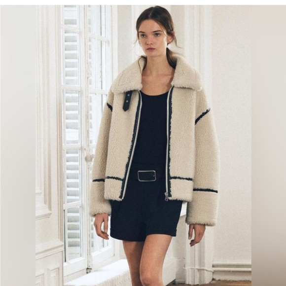 Zara Jackets & Blazers - Zara Black Trim Cream Biker Jacket collection